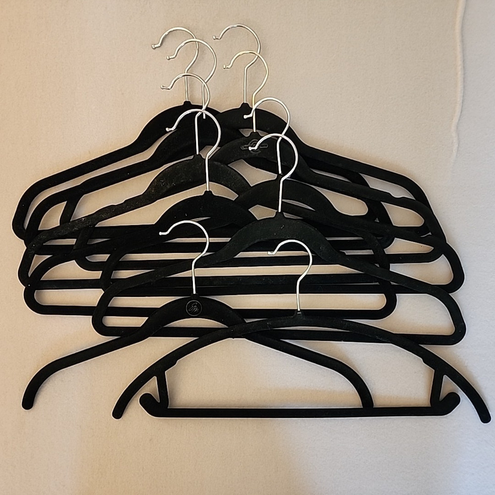 Mixed Lot of 10 Felt Black Clothes Hangers for Shirts and Pants